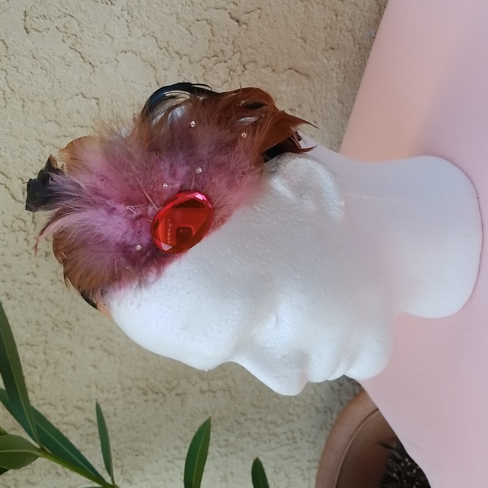Pink Feather Headpiece with Rhinestone